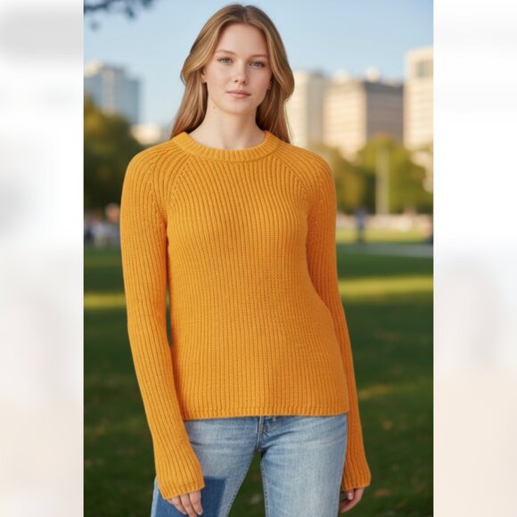 NWT 525 AMERICA Jane Cotton Shaker Stitch Raglan Sleeve Sweater IN GOLD - Picture 1 of 13